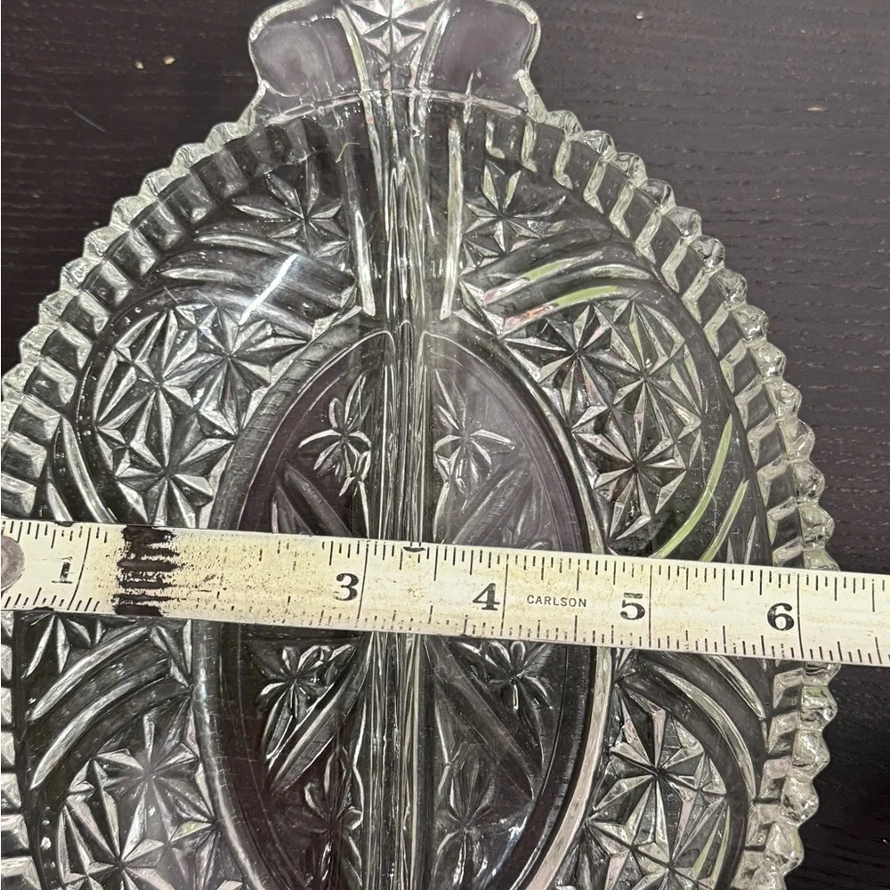 Elegant Anchor Hocking Clear Cut Glass Divided Serving Relish Dish